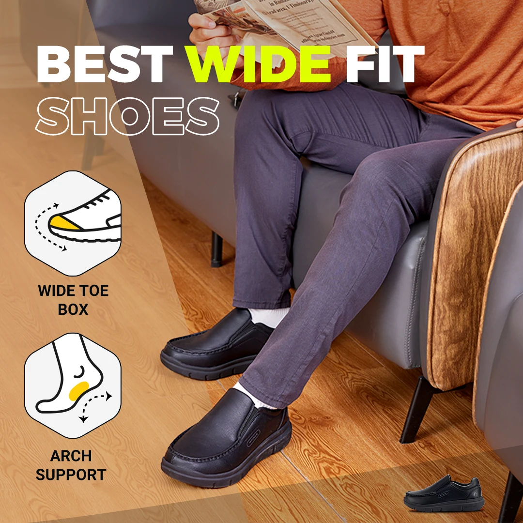 FitVille Men’s Wide‑Fit PU Slip‑On Loafers with EVA Arch Support - Image 2