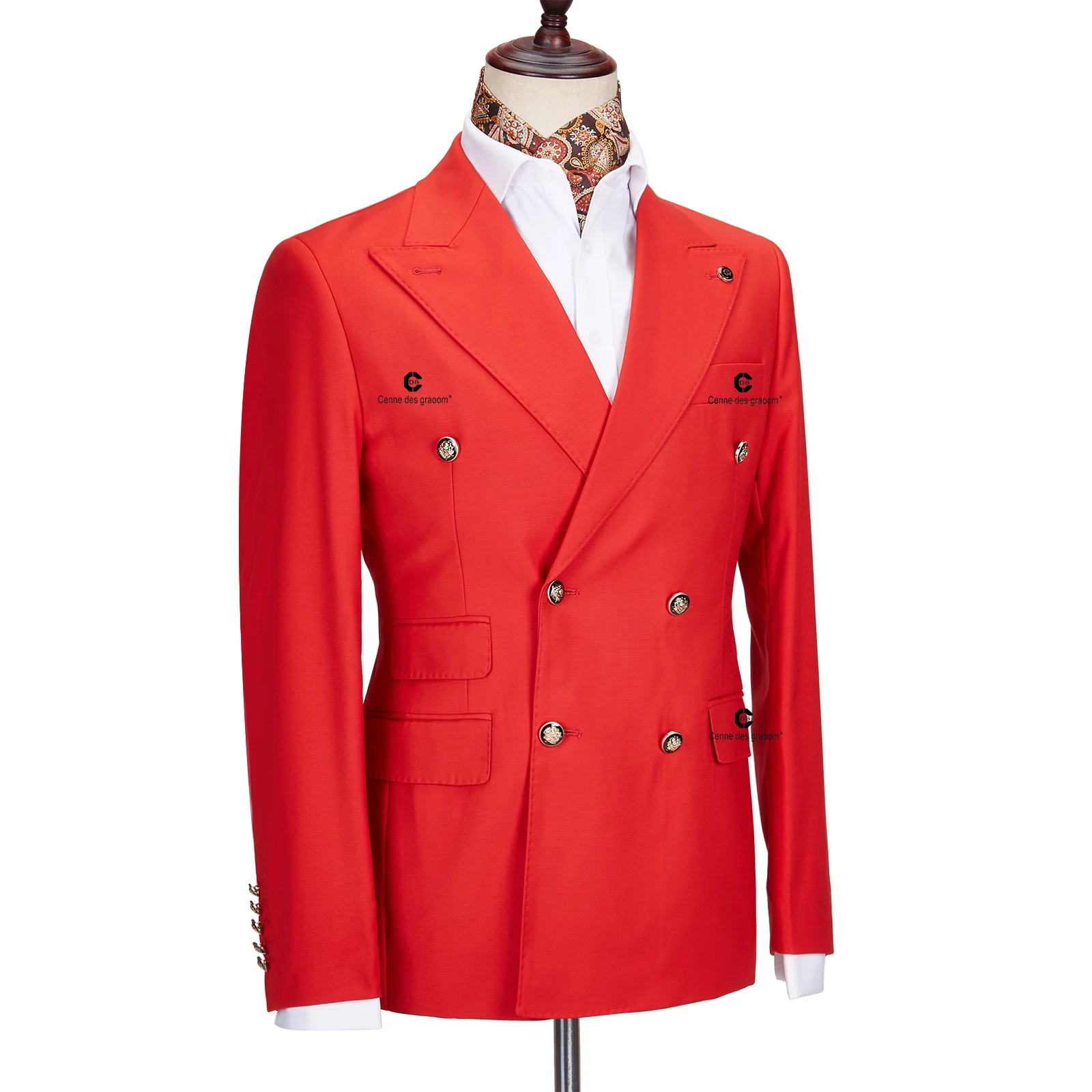Cenne Des Graoom 2023 New Elegant Suits For Men Double Breasted Two Pieces Set Slim Fit High Quality Wedding Party Costume Red - Image 4