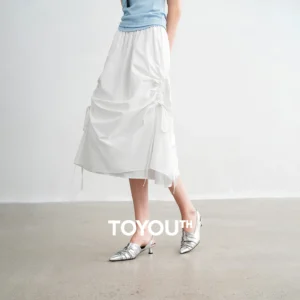 TOYOUTH Women Midi Skirts 2026 Spring New High-End Solid-Color A-Line Elastic-Waist Casual Skirts
