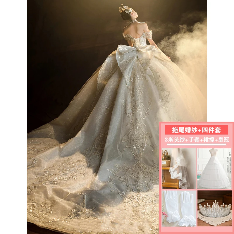 One-shoulder heavy Industry luxury haute couture new textured large tail main fabric dress - Image 11