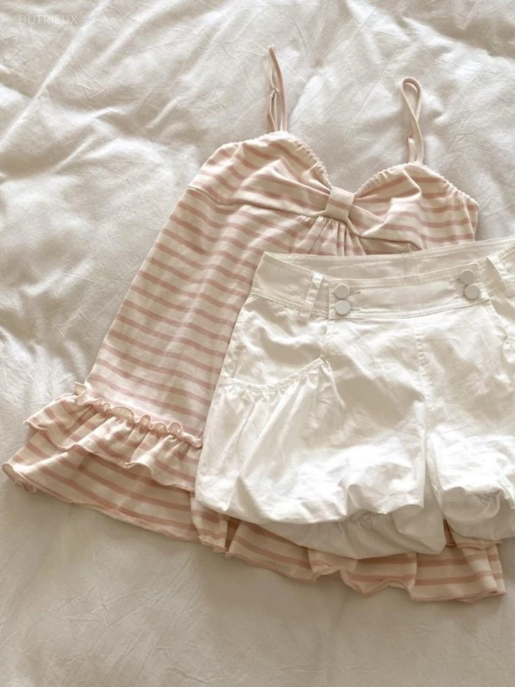 Japanese Sweet Vest Women Clothing Vintage Striped Sleeveless Tees Fashion Summer Camis Ruffles Slim Fit Vintage Tank Ropa Mujer - Image 3