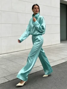 Women's Satin Crop Jacket and Pants Set