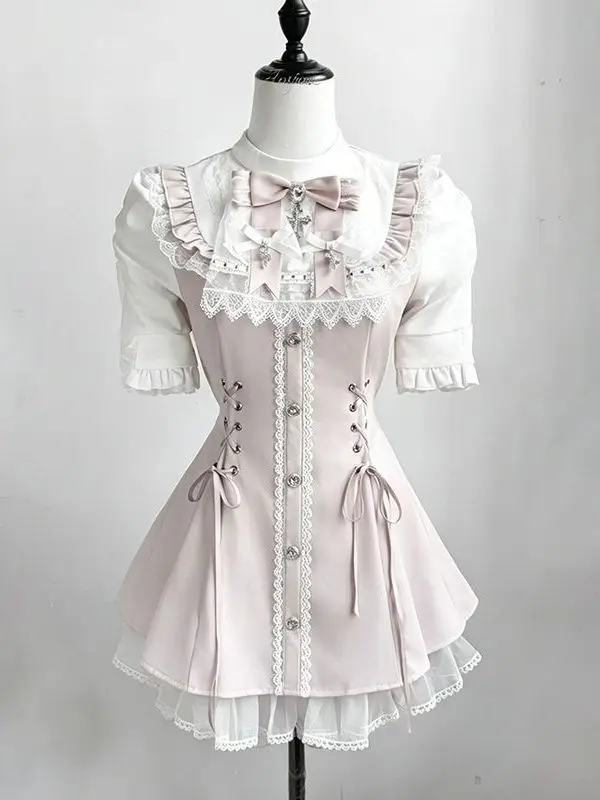 Lolita Short Sleeve Dress Women's Adult Dark Gothic Subculture Clothing Summer Japanese Style A-Line Skirt Waist-Cinching - Image 3