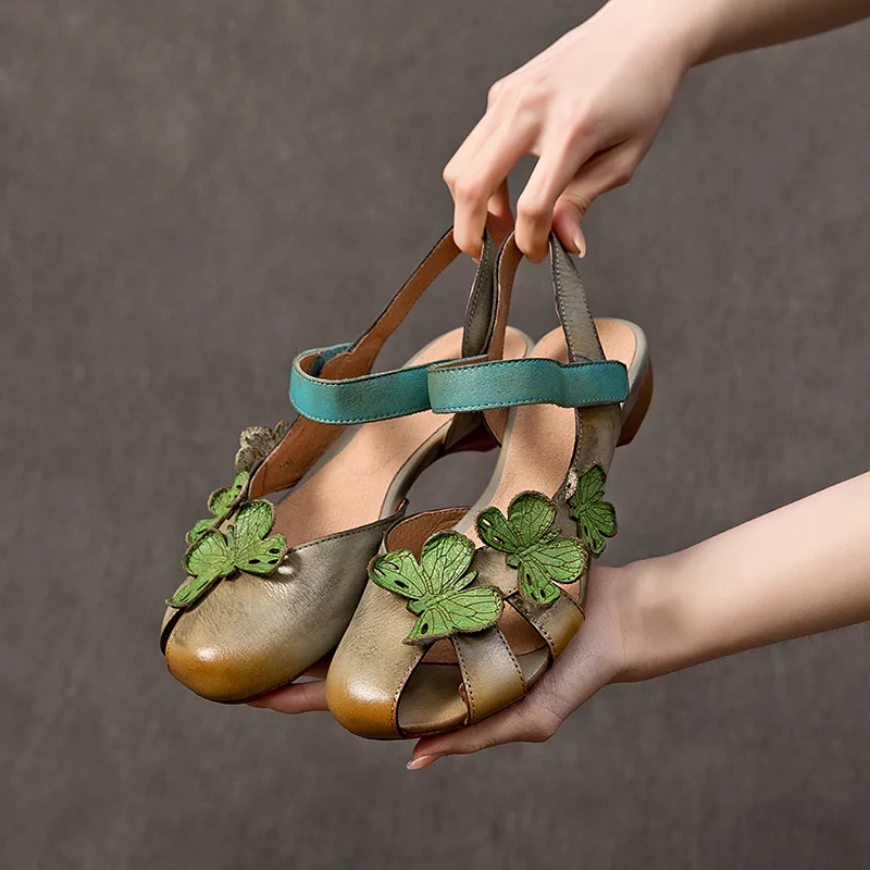 Koznoy Women's Leather Flower-Embellished Sandals, 2.5 cm Heel - Image 7