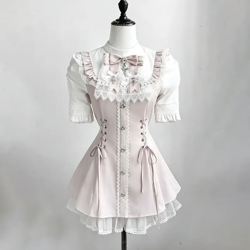 Lolita Short Sleeve Dress Women's Adult Dark Gothic Subculture Clothing Summer Japanese Style A-Line Skirt Waist-Cinching - Image 4