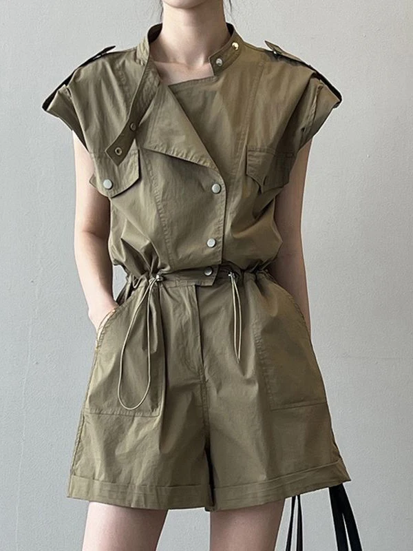 Fashionable Thin Short Pants Jumpsuit Set High Waist Commute Style Tassel Detail Straight Leg Jumpsuit for Summer - Image 2