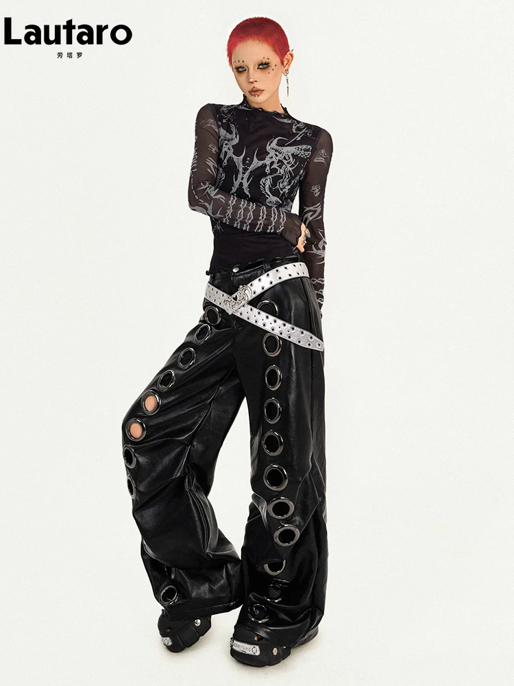 Women's Distressed Faux Leather Wide-Leg Pants - view 3