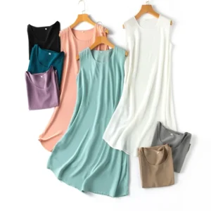 Thin 100% Mulberry Silk Comfortable Pure Color Crepe De Chine A-Line Sleeveless Silk Camisole Dress Women's Bottom Skirt