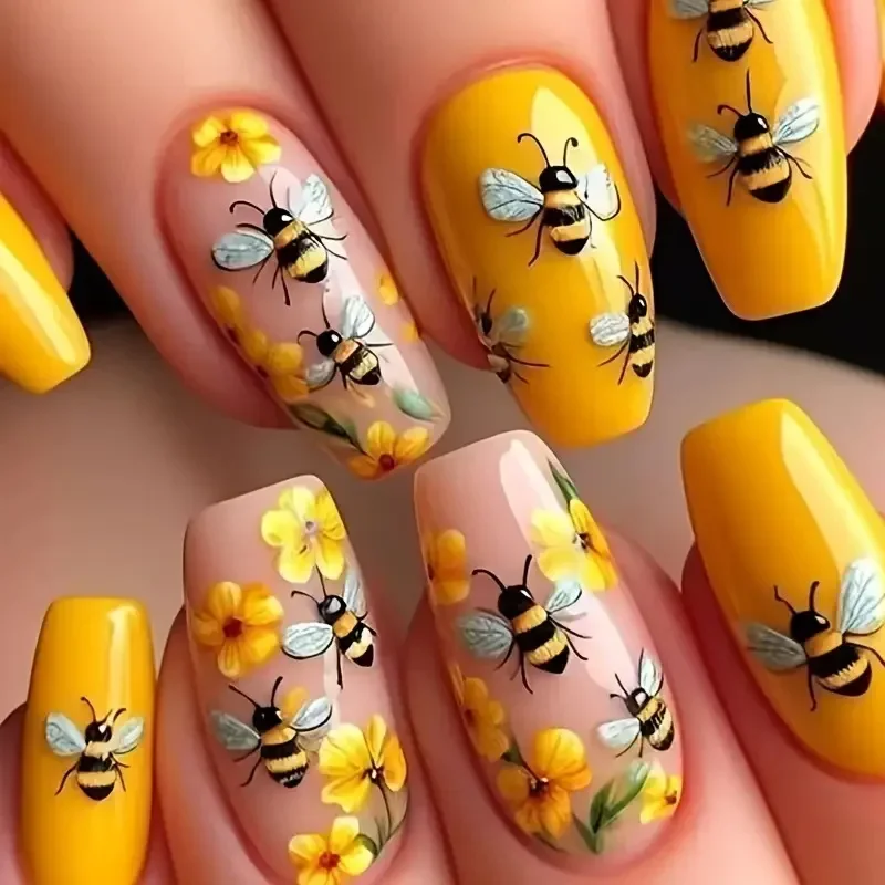24-Piece Medium-Long Reusable ABS Press-On Nails – Floral & Butterfly Design - Image 3
