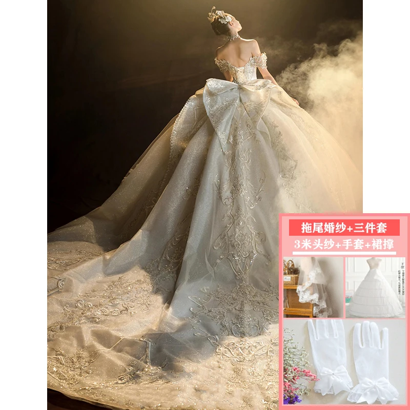 One-shoulder heavy Industry luxury haute couture new textured large tail main fabric dress - Image 10