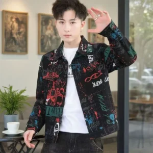 Vintage Men's Print Denim Jacket