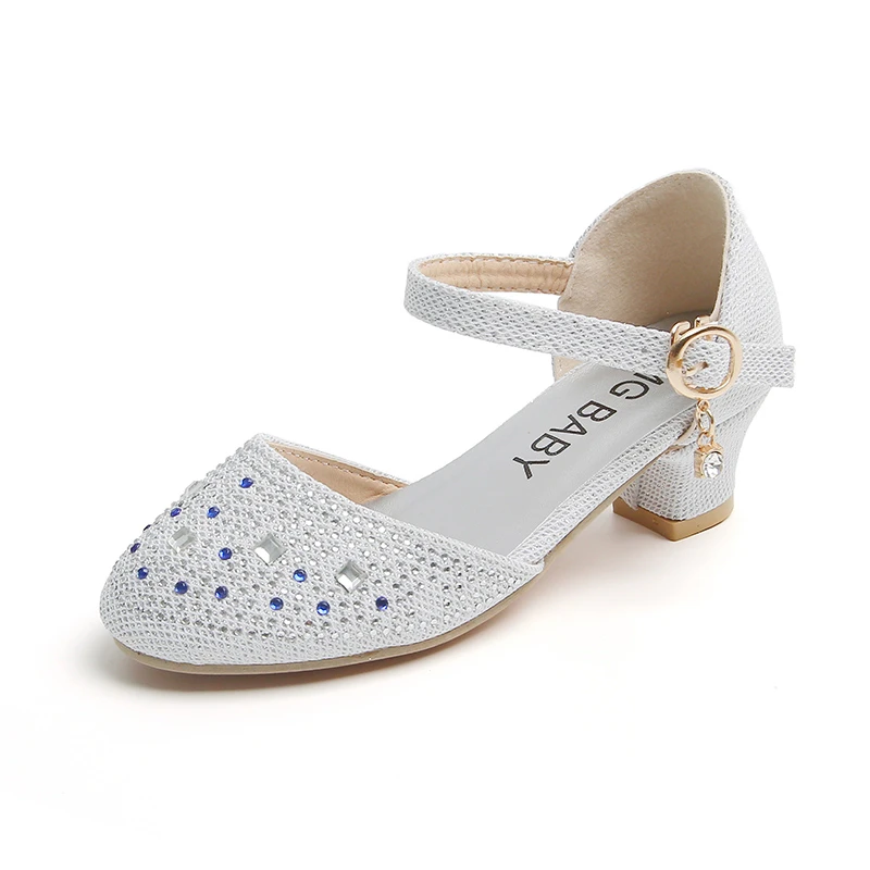 Girls Leather Shoes Pink New with Heel Rhinestone Girls Princess Single Shoes 4-12 Years Old Fashion Non-slip Children's Sandals - Image 9