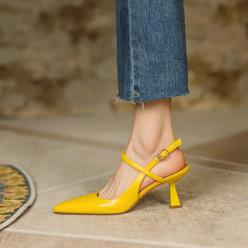 Genuine Leather Pointed Toe Slingback Heels for Women – High 5‑8 cm - Image 4