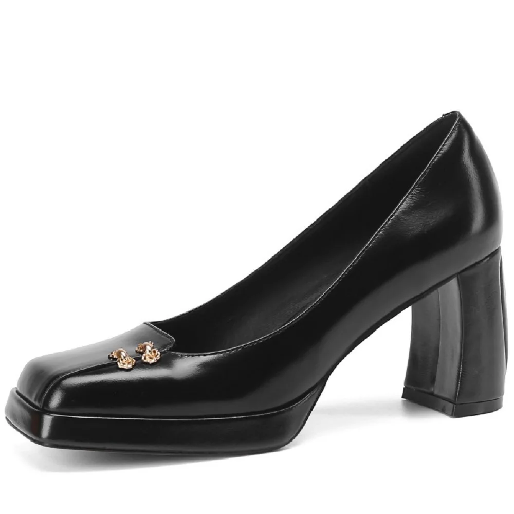 JOCHEBED HU Women's Leather Square-Toe High Heels, Waterproof Sole - Image 7