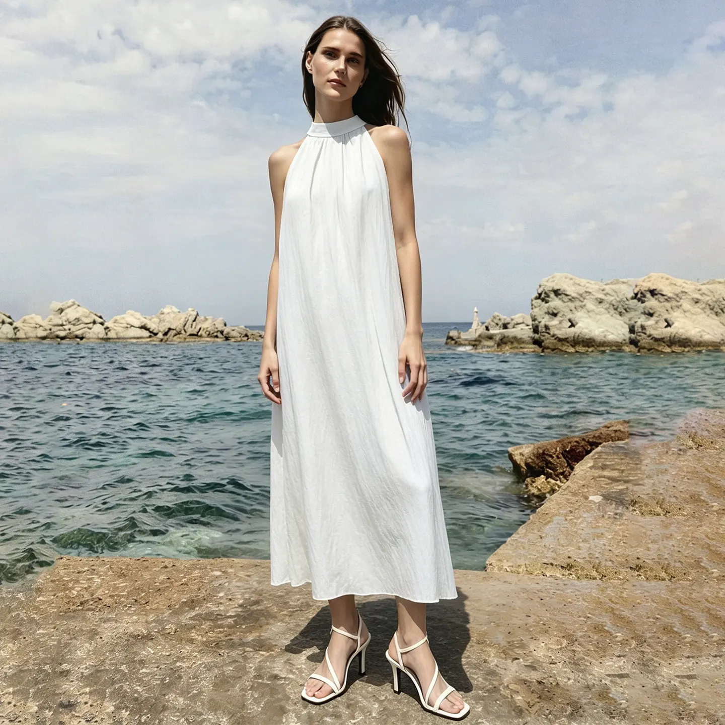 Women's Sleeveless Lapel A-Line Maxi Dress - view 7
