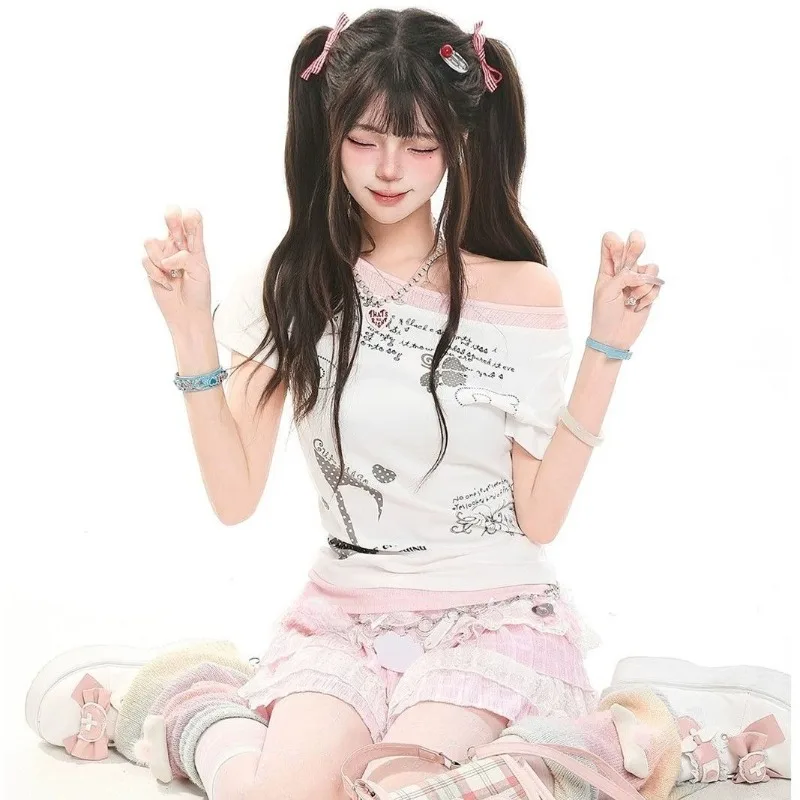 Kimutomo Women T Shirts Polka Dot Printed Short Sleeve Slim Grunge Gothic Y2k Aesthetic Harajuku Tops Ladies Fashion Casual Tee - Image 6