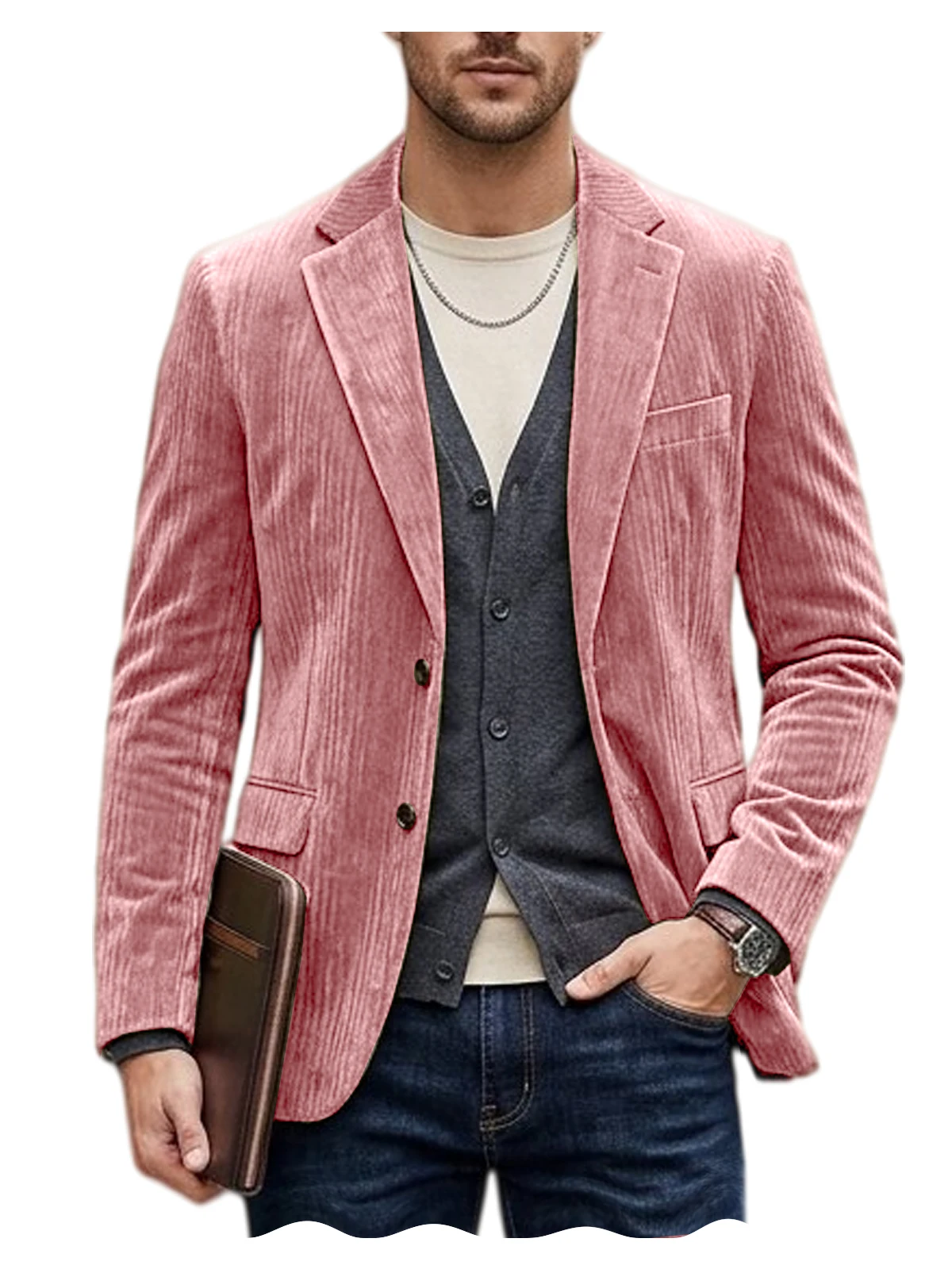 Men's Corduroy Blazer Jacket Casual Double-Sided Snow Cotton Slim Fit Notched Lapel Sport Coat for Business Daily Wear - Image 11