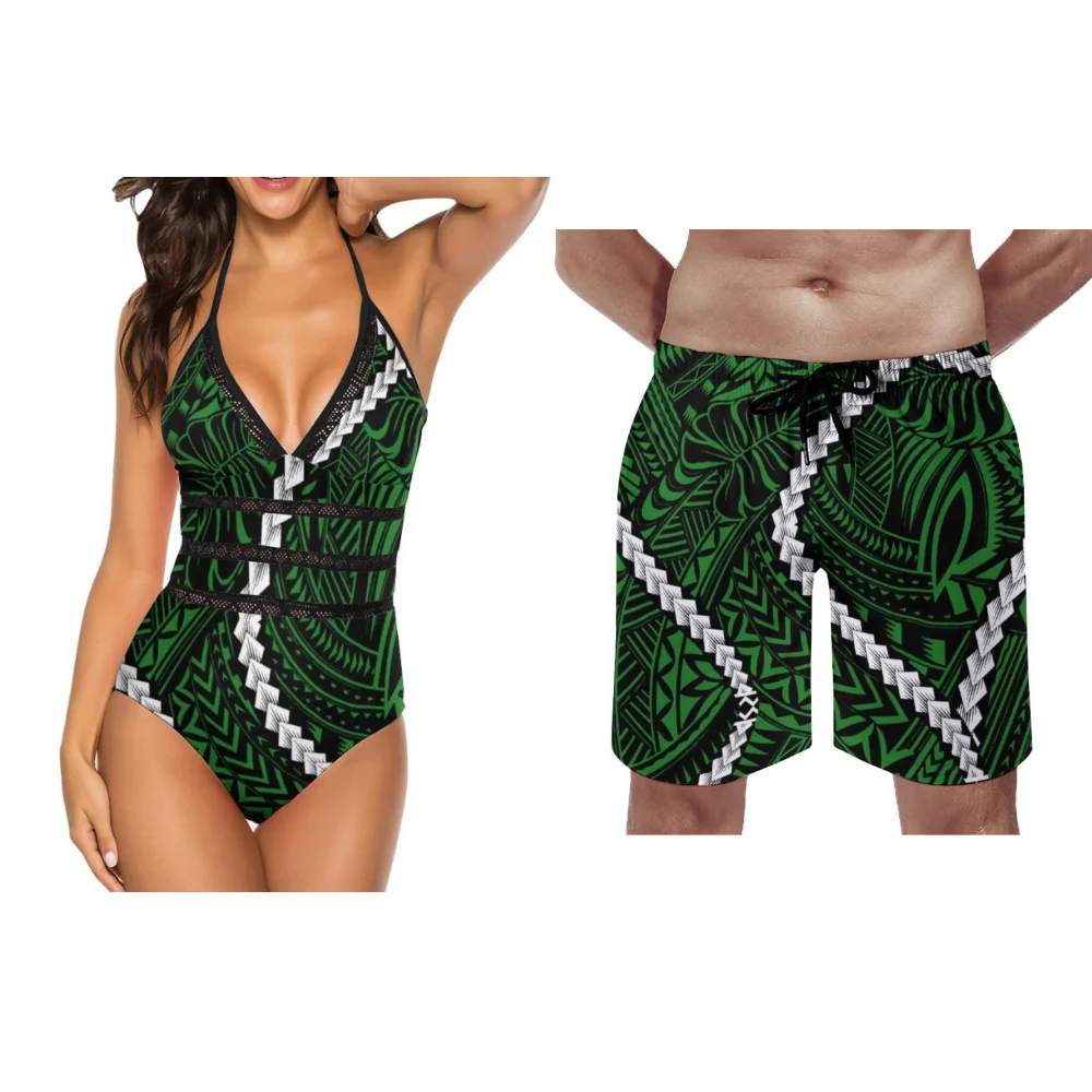 Summer Couples Swimwear Women's One-Piece Swimwear Retro Chic Swimwear Men's Beach Sports Shorts Custom Polynesia - Image 7