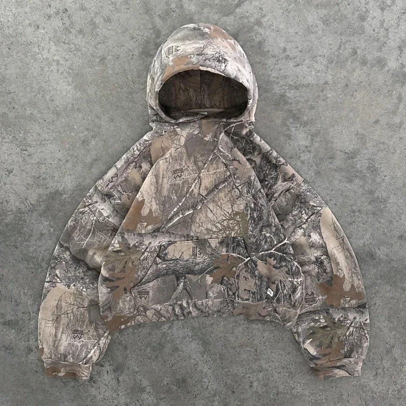 Y2K Retro Zip Up Hoodie Men Camouflage Pattern Zipper Sweatshirt High Street Hip Hop Streetwear Oversized Unisex Camo Hoodie - Image 8