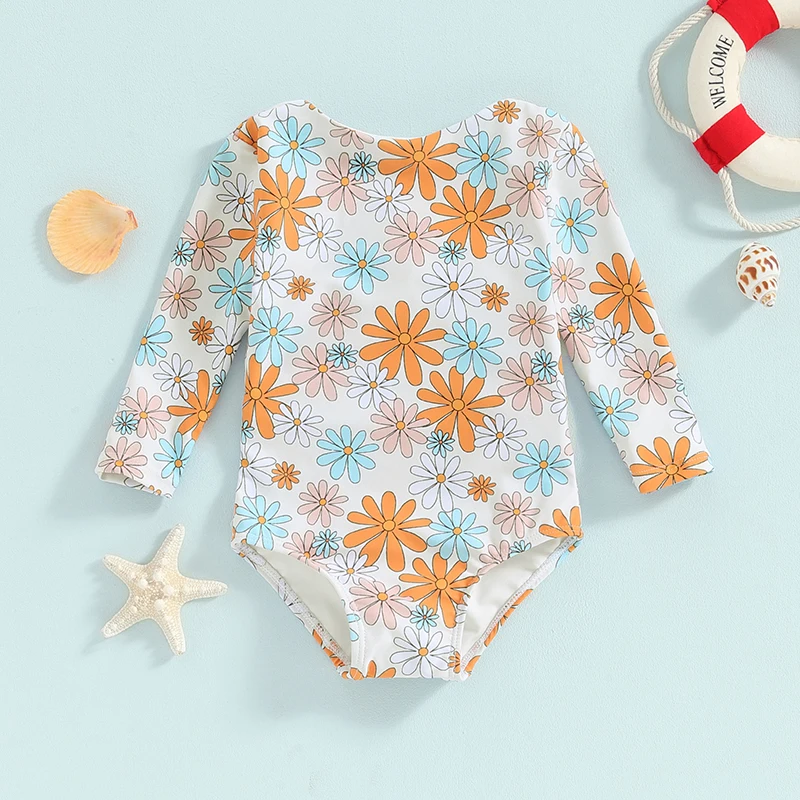 Baby Girls Floral Print Long Sleeve Swimsuit - Image 6
