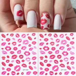 Heart & Kiss Print Nail Art Sticker – Matte Self‑Adhesive Decal