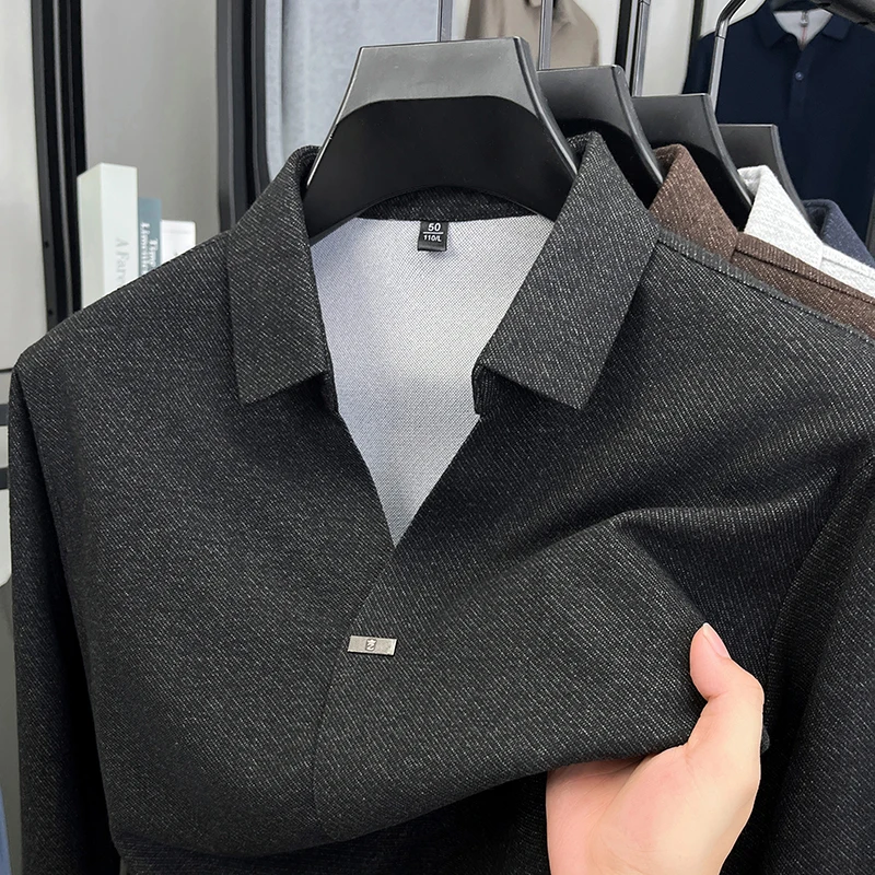 High quality brand men's long sleeve V-neck polo shirt autumn fashion new badge design boutique golf top casual business T-shirt - Image 4
