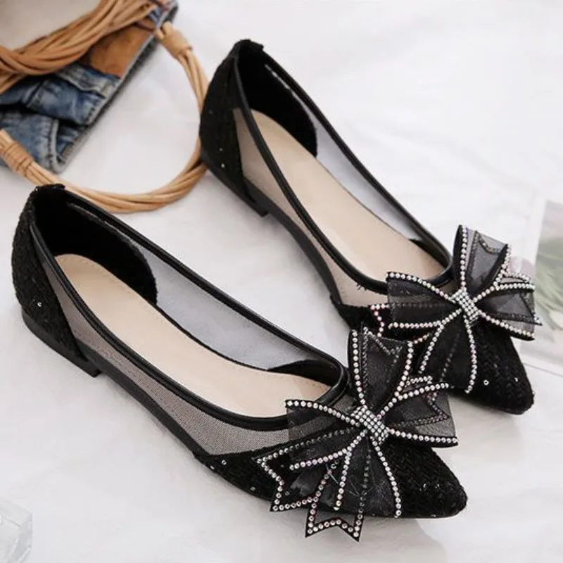 Women's Diamond Bow Air Mesh Flats with Pointed Toe & Non‑Slip Sole - Image 2