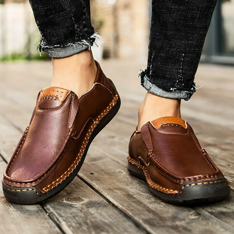 Leather Men's Handmade Slip-On Loafers – PU Lining, Rubber Sole - Image 4