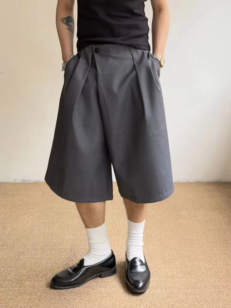 Grey Pleated Wide Leg Shorts for Men - Image 8