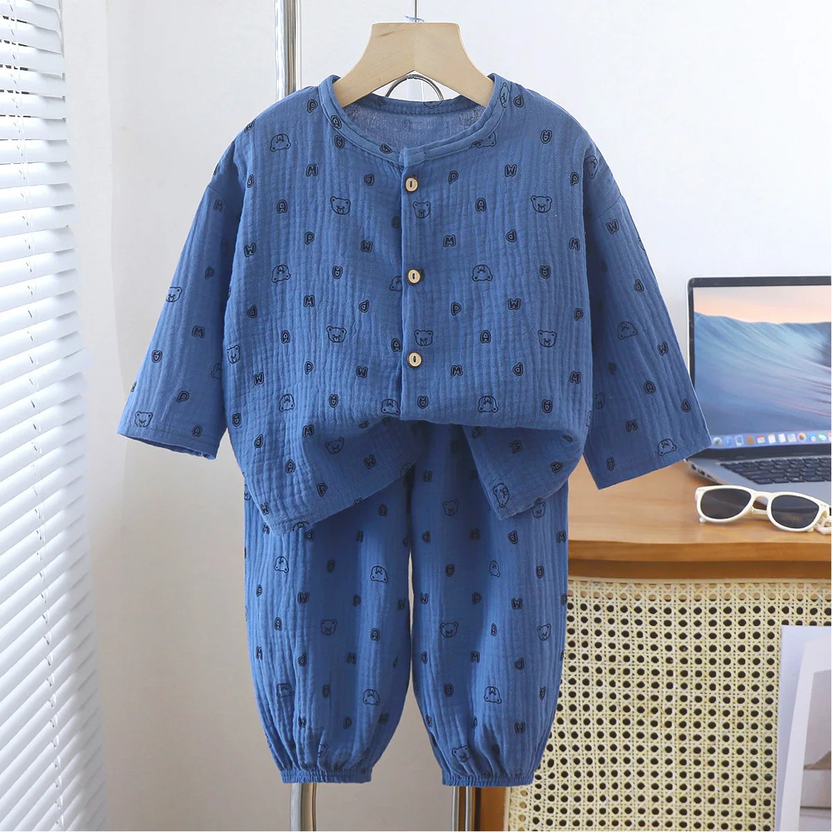 Kids Unisex Cotton Gauze Sleepwear Set – Raglan Full Sleeve Summer - Image 16