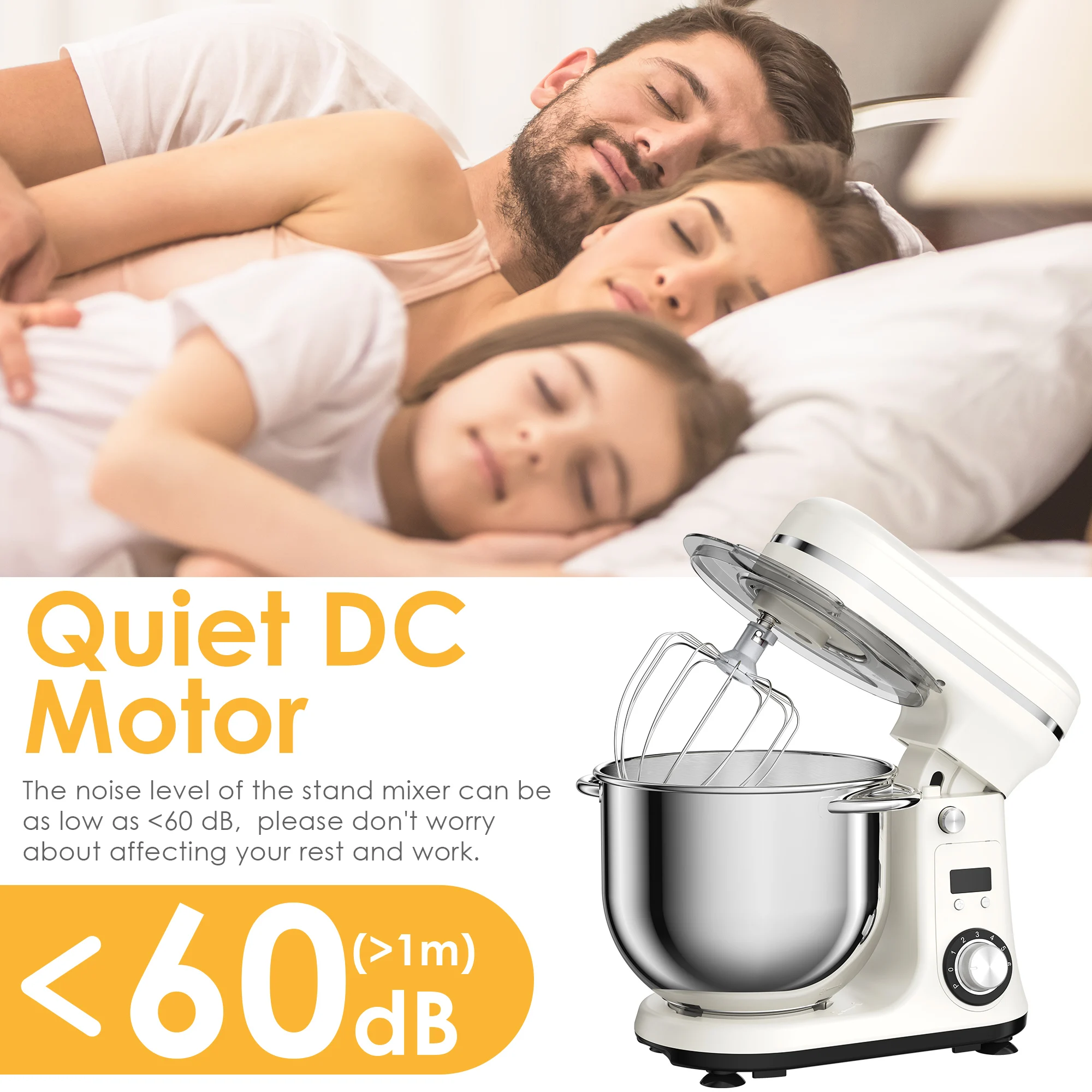 BioloMix 6L Stand Mixer, 1200W DC Motor, 6‑Speed, Stainless Bowl - Image 3