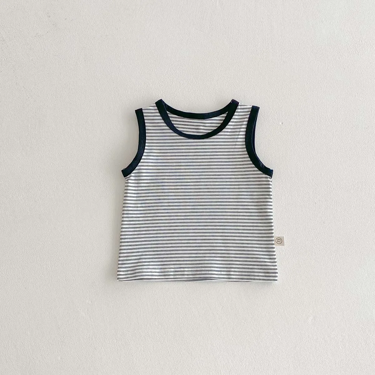 Korean version of summer baby white suspenders striped vest T-shirt jacket 2 suit, boys and girls basic leisure 2 suit, very sui - Image 5