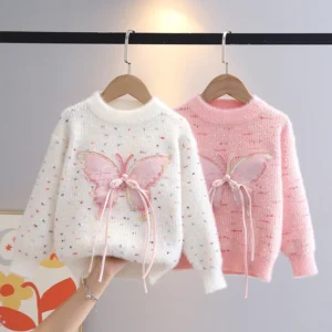 Sweet Children Clothing Autumn New Girl Baby Colorful Polka Dot Sweater Winter Trend Tassel Bowtie Kid Princess Pullover HY11211