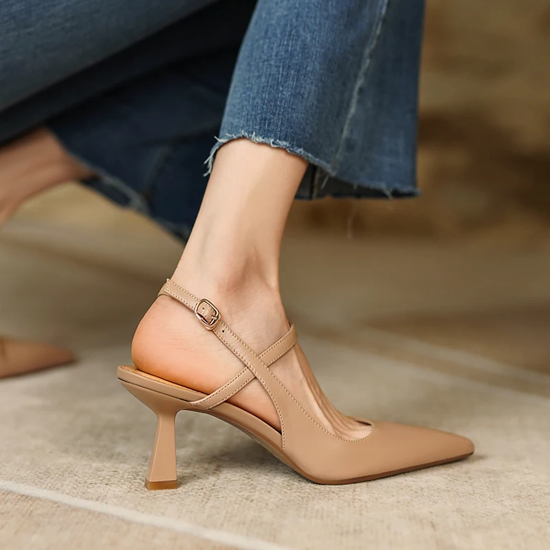 Genuine Leather Pointed Toe Slingback Heels for Women – High 5‑8 cm - Image 5