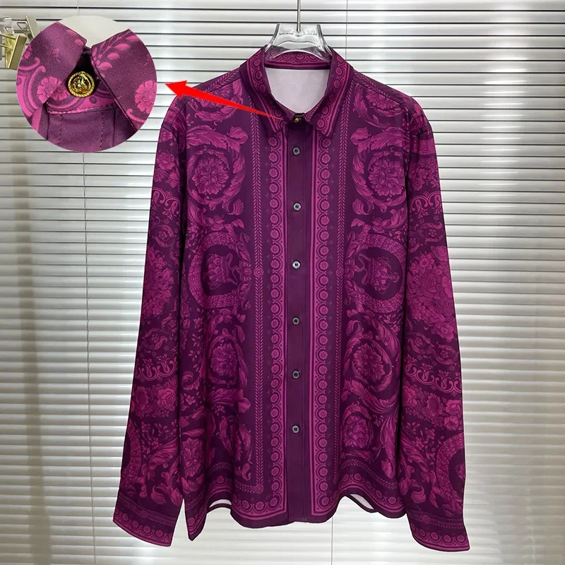 Men's Luxury Floral Digital Print Long Sleeve Shirt