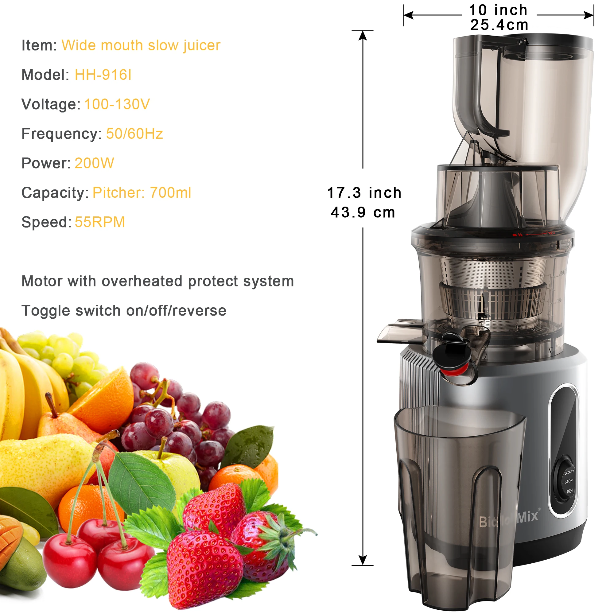 BioloMix 200W Cold Press Juicer with 78mm Feed Chute, Tritan BPA‑Free - Image 5