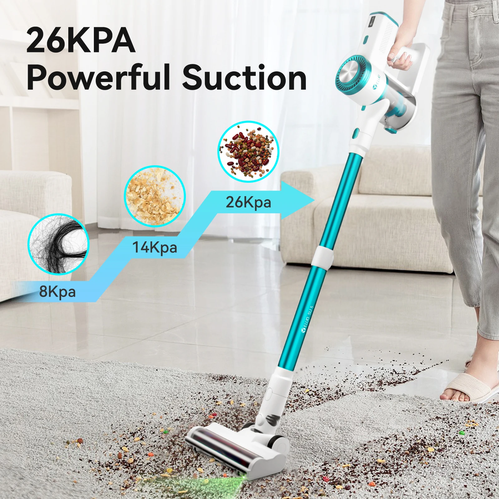 E.LUO Cordless Handheld Vacuum Cleaner – 26000Pa Suction, Touch‑Screen LCD, 55‑min Battery, Bagless Cyclone Dust Bucket, Auto Speed Control - Image 5