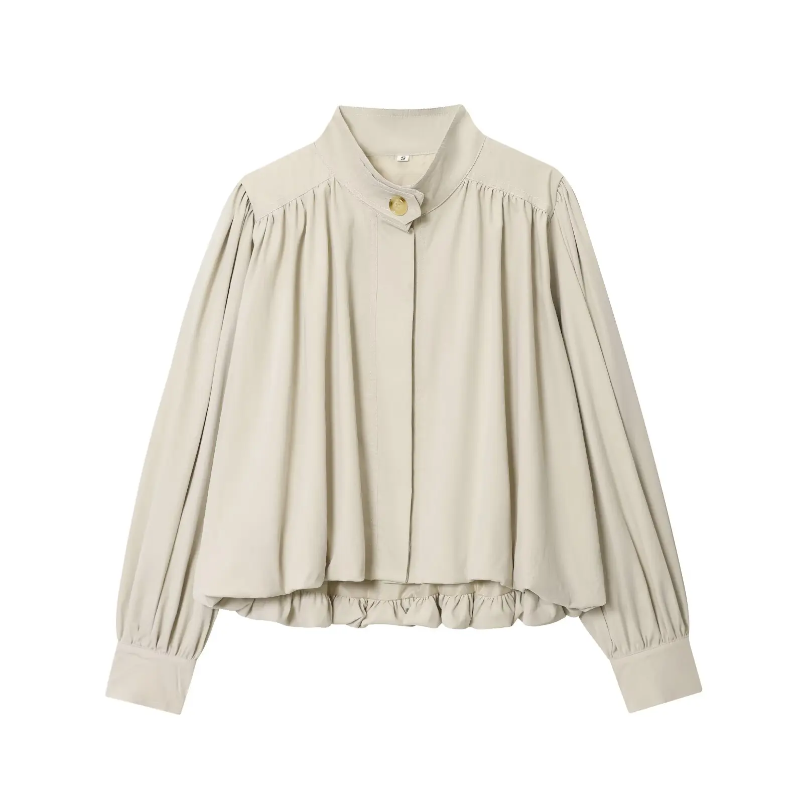 Faionable High Collar Pleated Versatile JNLEAOG Women's Outerwear Autumn New Sle Loose Fit Long Sve Polyester Coat - Image 8