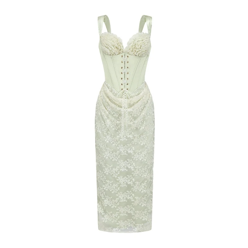 Women's Strapless Satin Lace Party Dress - view 7