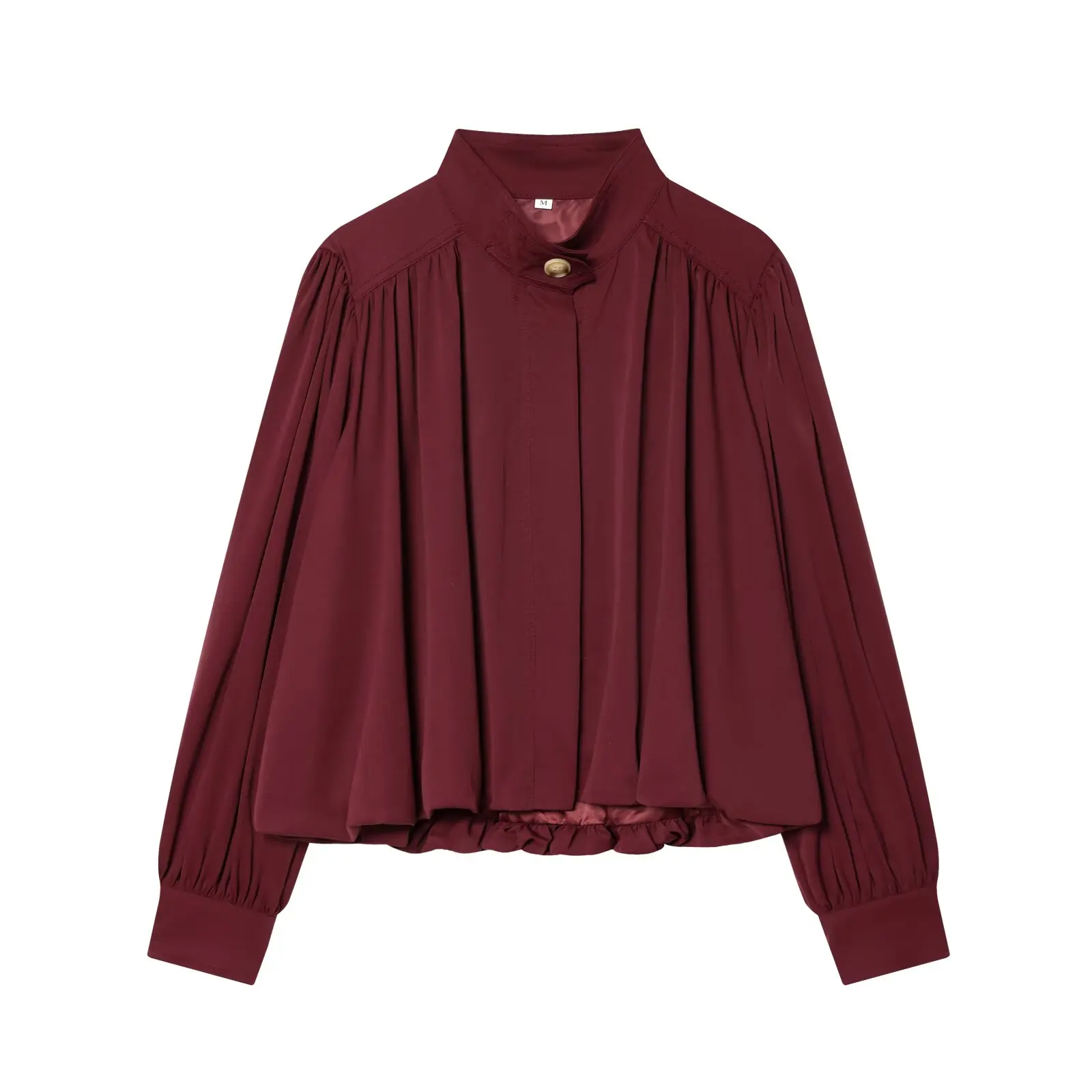 Faionable High Collar Pleated Versatile JNLEAOG Women's Outerwear Autumn New Sle Loose Fit Long Sve Polyester Coat - Image 7