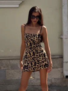 Women's Leopard Print Backless Midi Dress