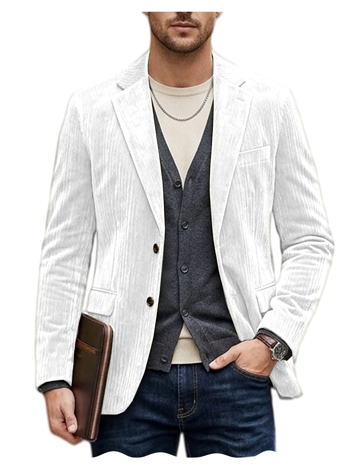 Men's Corduroy Blazer Jacket Casual Double-Sided Snow Cotton Slim Fit Notched Lapel Sport Coat for Business Daily Wear - Image 18