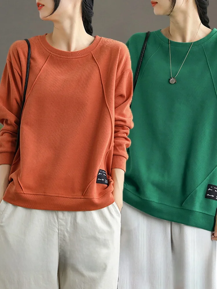 Loose Fit Pure Cotton Long Sleeve Hoodie Women's Casual Style round Neck Printed Top Korean Version Spring Autumn New Arrival - Image 2