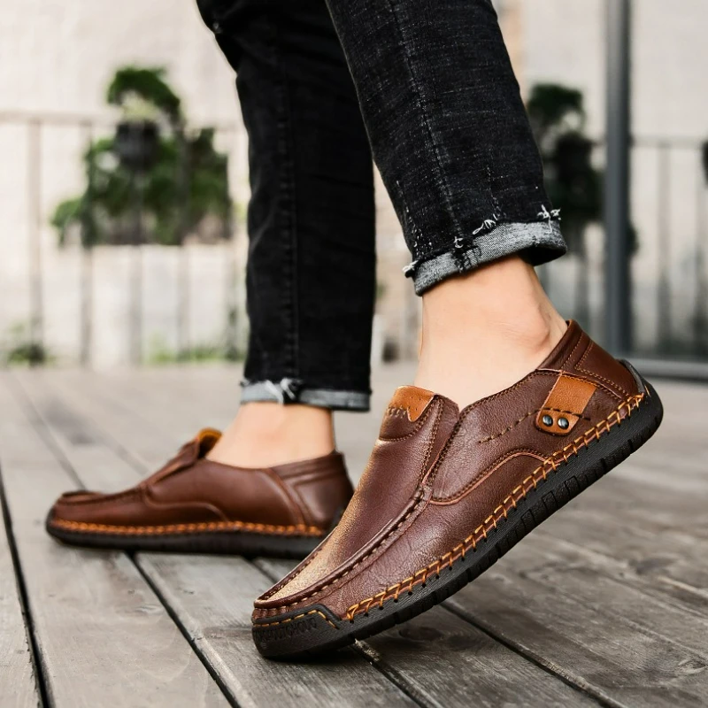 Leather Men's Handmade Slip-On Loafers – PU Lining, Rubber Sole - Image 2