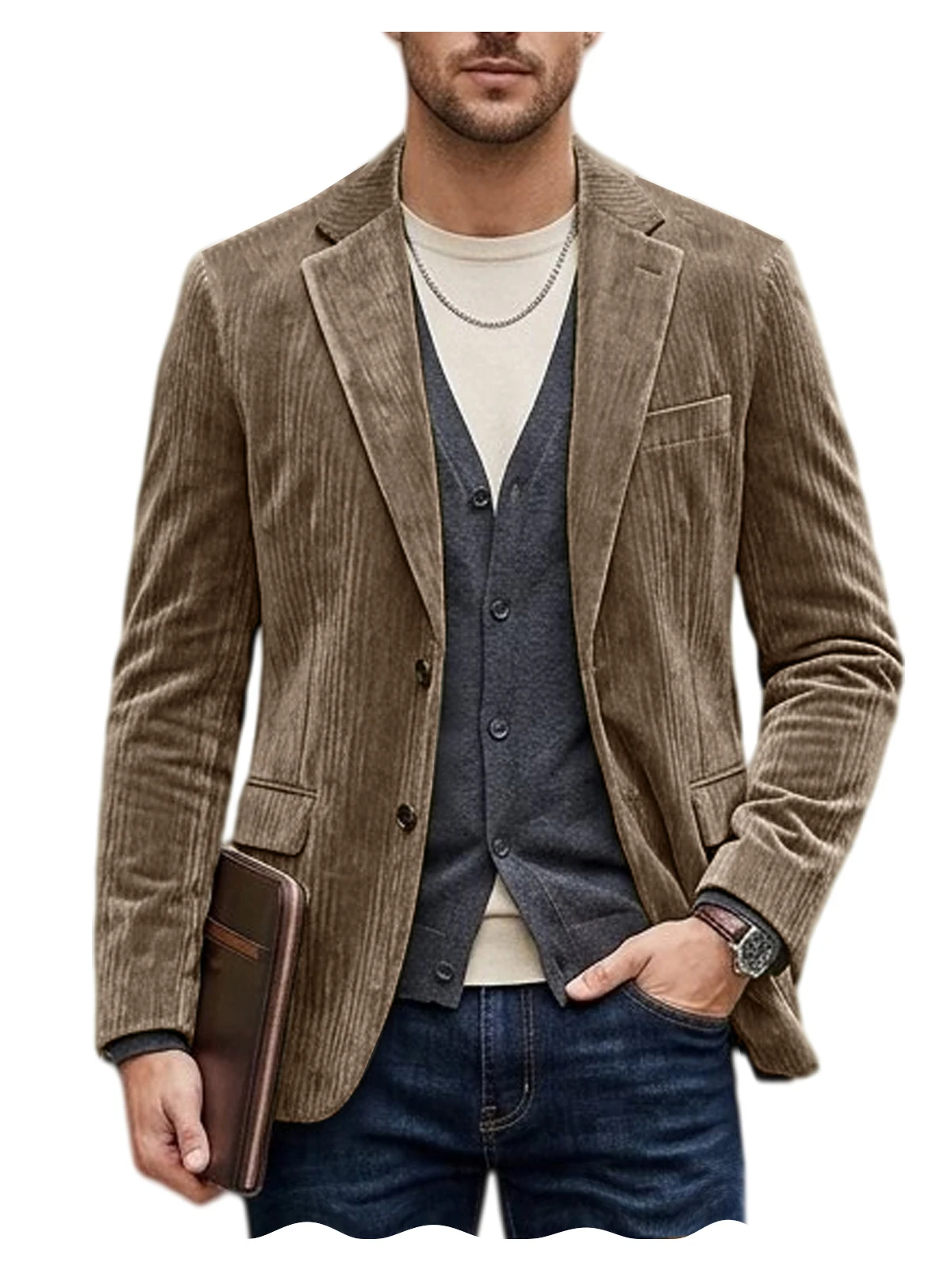 Men's Corduroy Blazer Jacket Casual Double-Sided Snow Cotton Slim Fit Notched Lapel Sport Coat for Business Daily Wear - Image 23