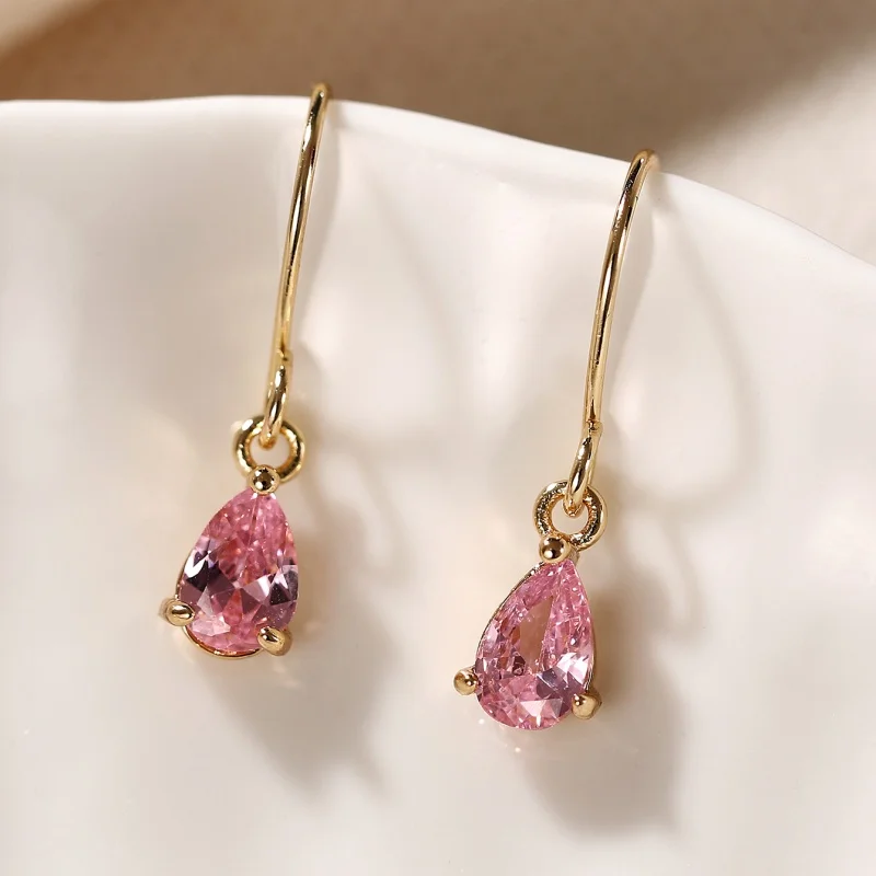 Huitan Water Drop CZ Earrings – Brass Alloy, 1.2g - Image 3