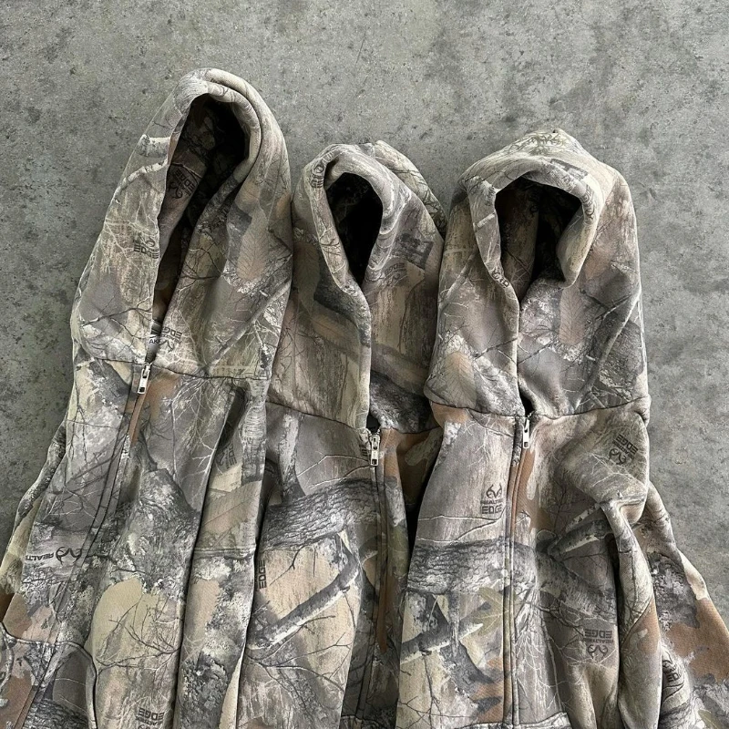 Y2K Retro Zip Up Hoodie Men Camouflage Pattern Zipper Sweatshirt High Street Hip Hop Streetwear Oversized Unisex Camo Hoodie - Image 2