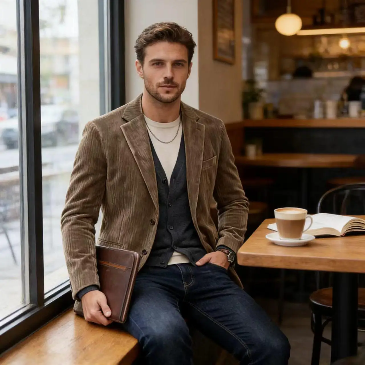 Men's Corduroy Blazer Jacket Casual Double-Sided Snow Cotton Slim Fit Notched Lapel Sport Coat for Business Daily Wear - Image 5