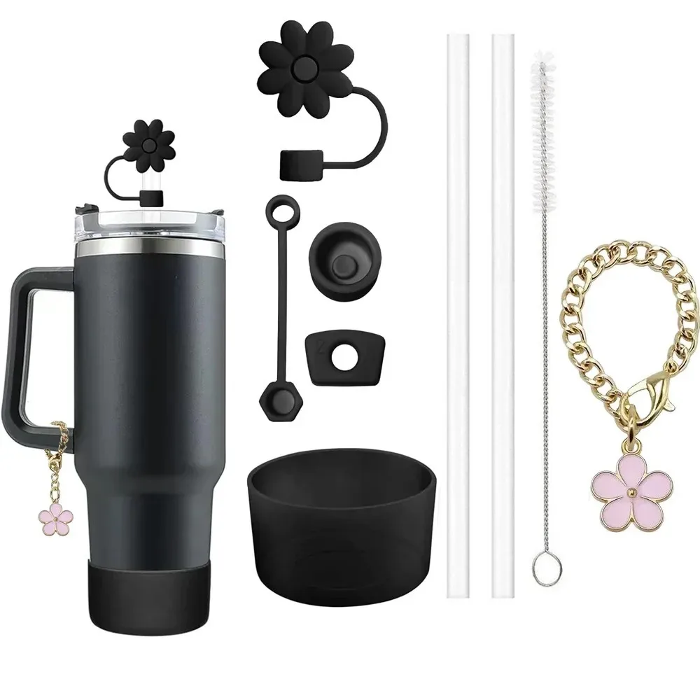 9pcs Accessories Set 3 Spill Proof Stopper Flowers Straw Cover Boot 2 Straw and Brush and 1 Flower Charm Chain for Stanley Cup - Image 6