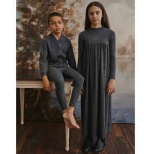 Girls Maxi Dress with Embroidery – Cotton/Rayon/Spandex Blend, Autumn